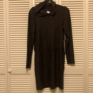 Size small Kyodan Charcoal Hooded Dress with waist drawstring and side pockets